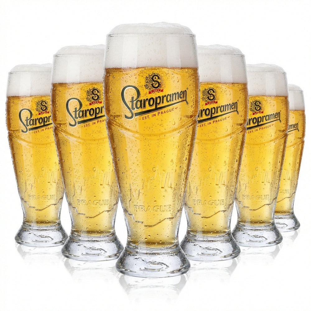 6x Staropramen Bier Relief Gläser Pokalglas 0,3l Tumblers Prague Skyline