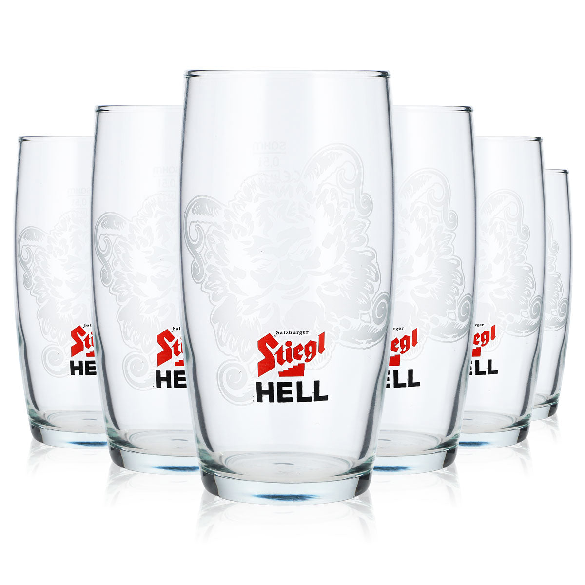6x Stiegl Bier Glas 0,5l Tumbler Hell Glas Weißes Logo Sahm Whiskyglas (6er Set)