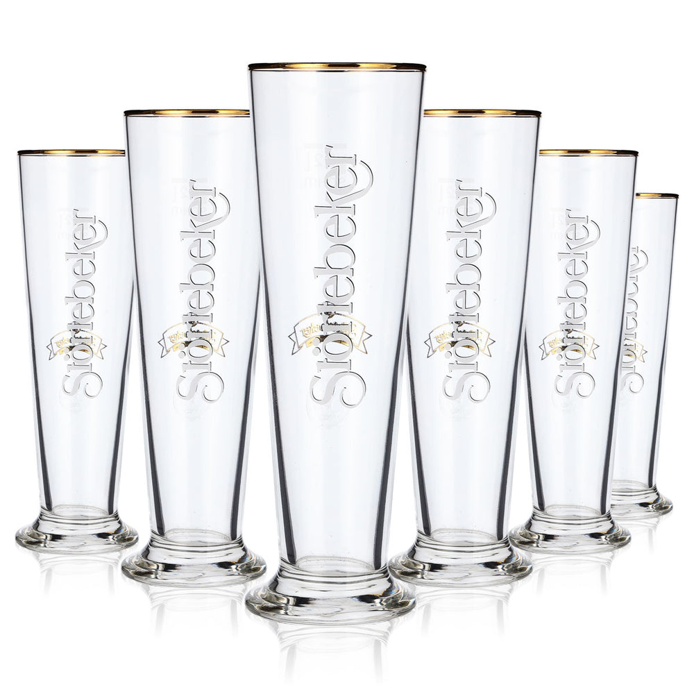 6x Störtebeker Bier Glas Biergläser 0,2l Stange schlichtes Logo mit Goldrand
