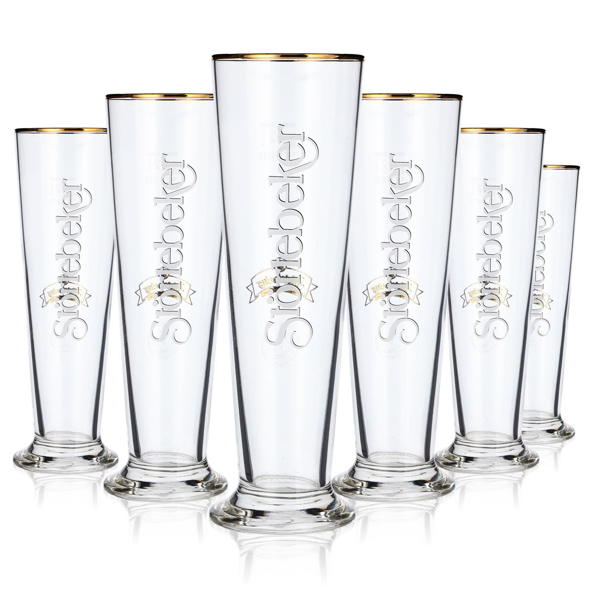 6x Störtebeker Bier Glas Biergläser 0,2l Stange schlichtes Logo mit Goldrand