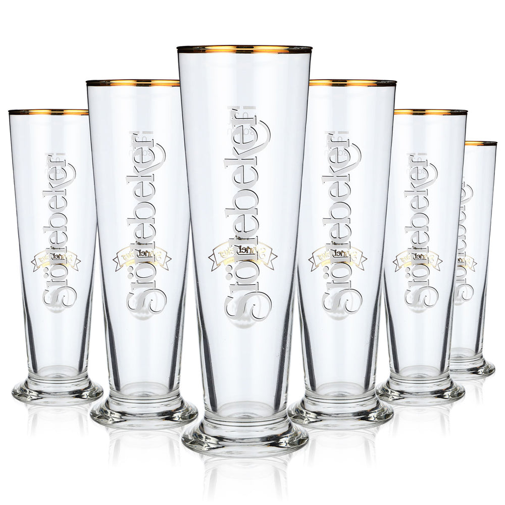 6x Störtebeker Bierglas Stangendesign Goldrand Relief 0,3l 26cl/8,75oz