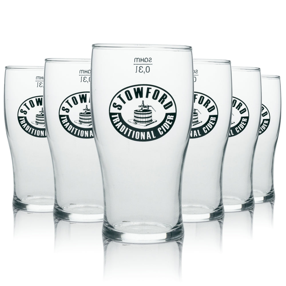 6x Stowford Cider Glas Longdrink schwarzes Logo 300ml