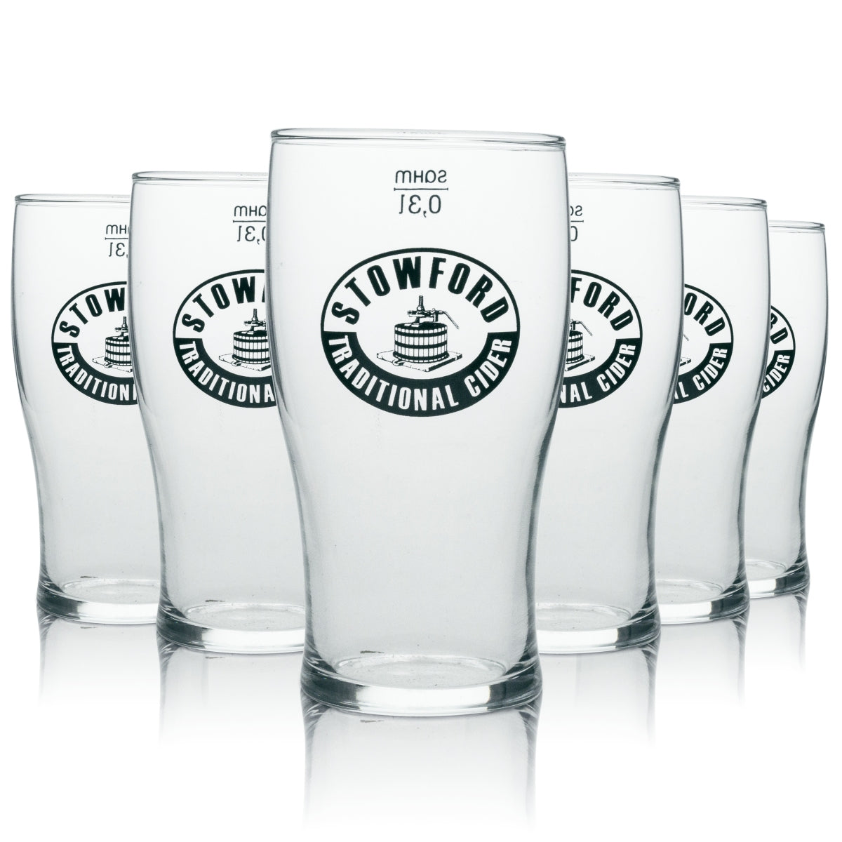 6x Stowford Cider Glas Longdrink schwarzes Logo 300ml