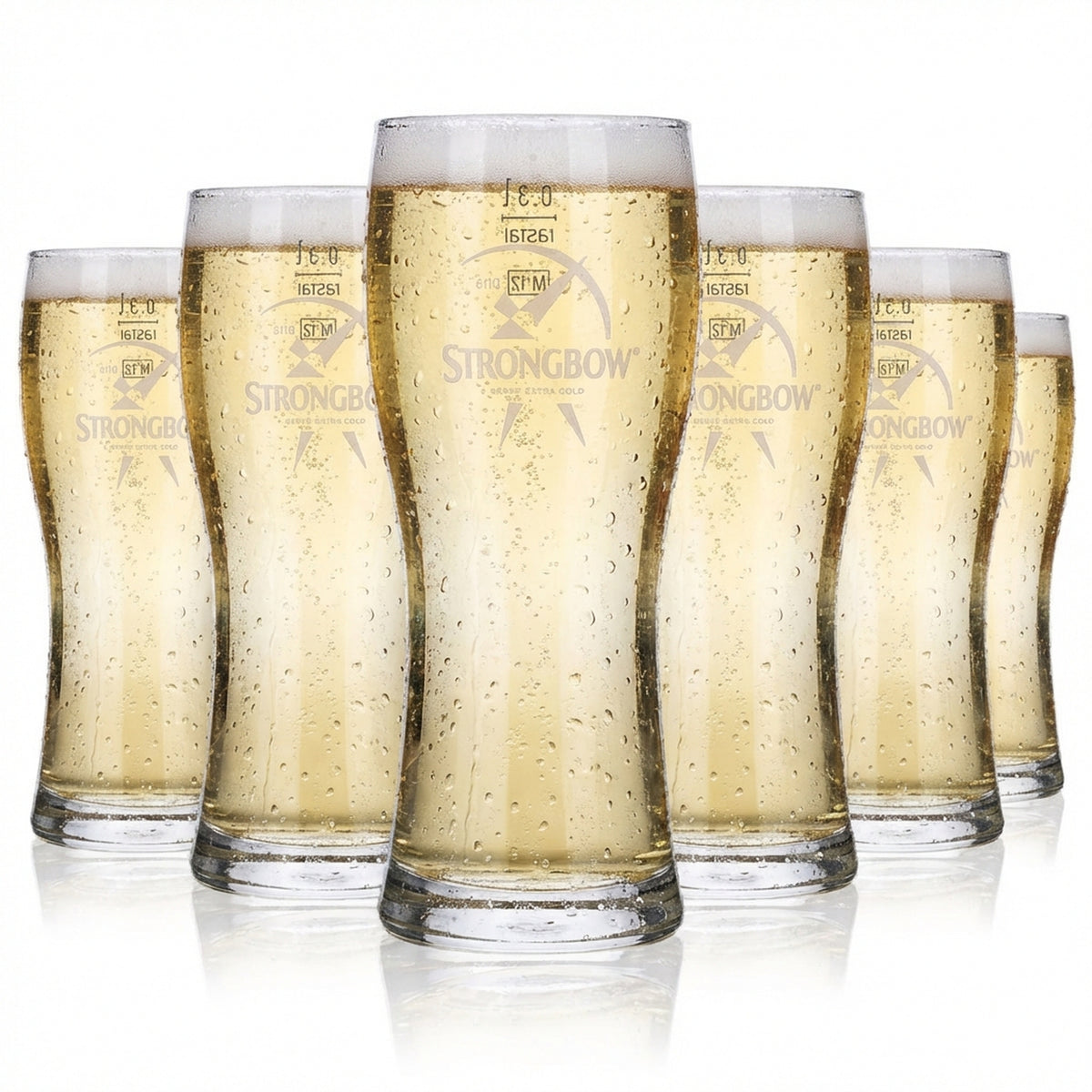 6x Strongbow Cider Glas 0,3l Becher Weißes Logo rastal Bavaria