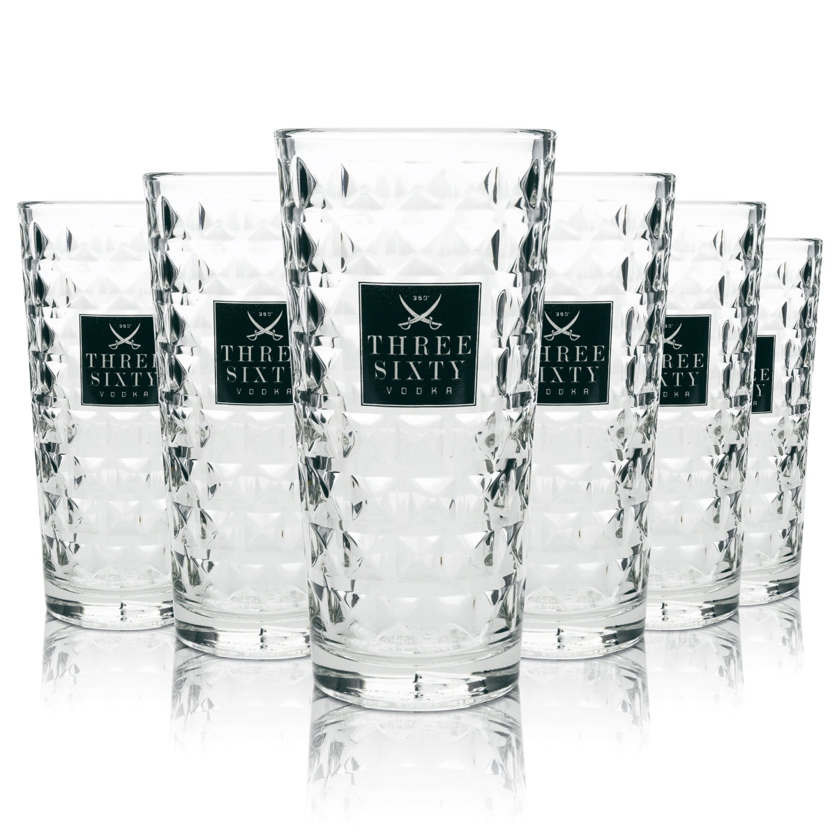 6x Three Sixty Glas 0,33l Longdrink Cocktail Gläser Kristall Relief Gastro Eiche – Ansicht 2
