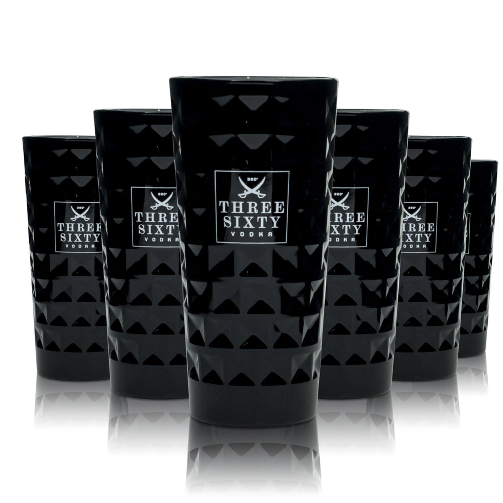 6x Three Sixty Vodka Glas 0,3l Longdrink Black-Edition Relief Gläser Cocktail