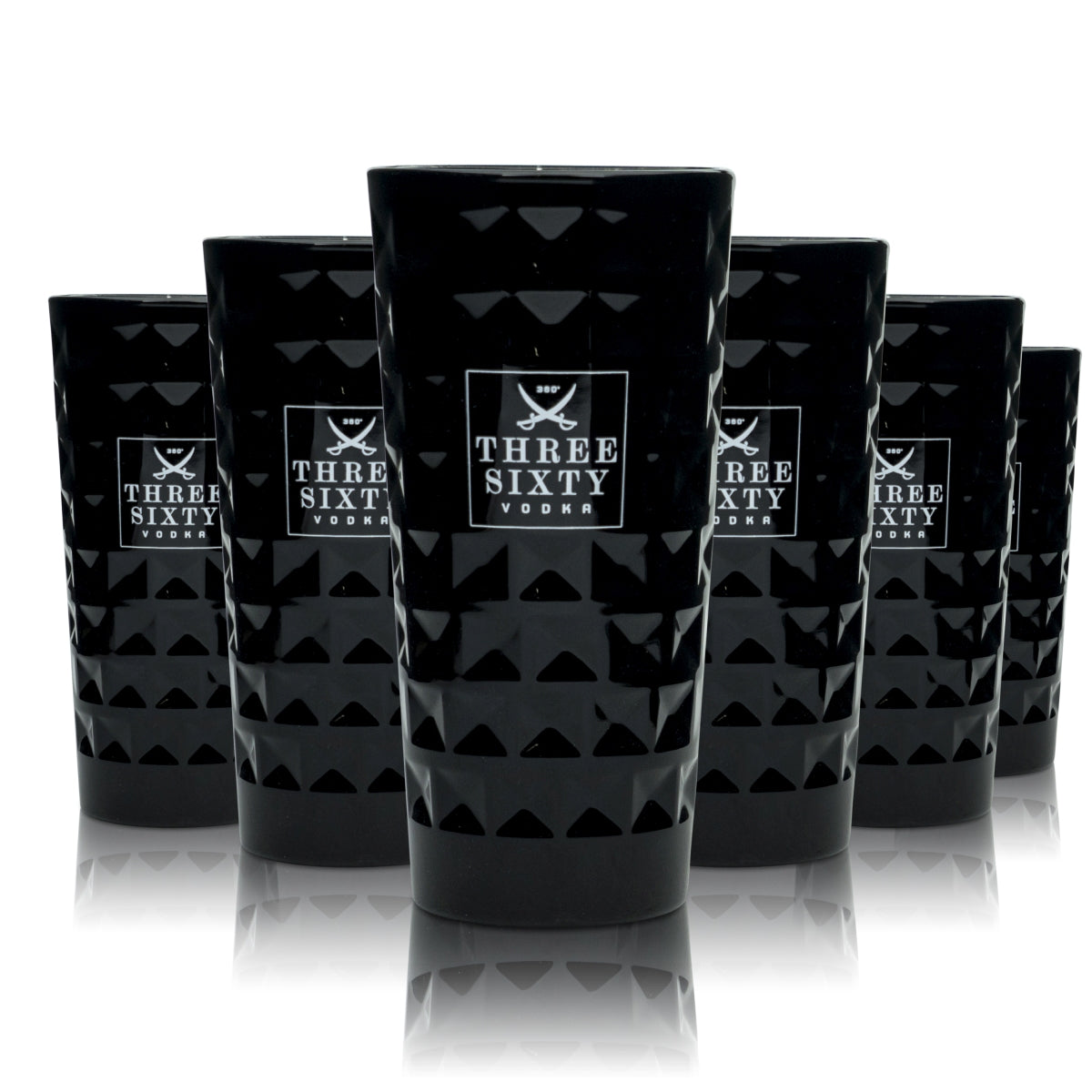 6x Three Sixty Vodka Glas 0,3l Longdrink Black-Edition Relief Gläser Cocktail
