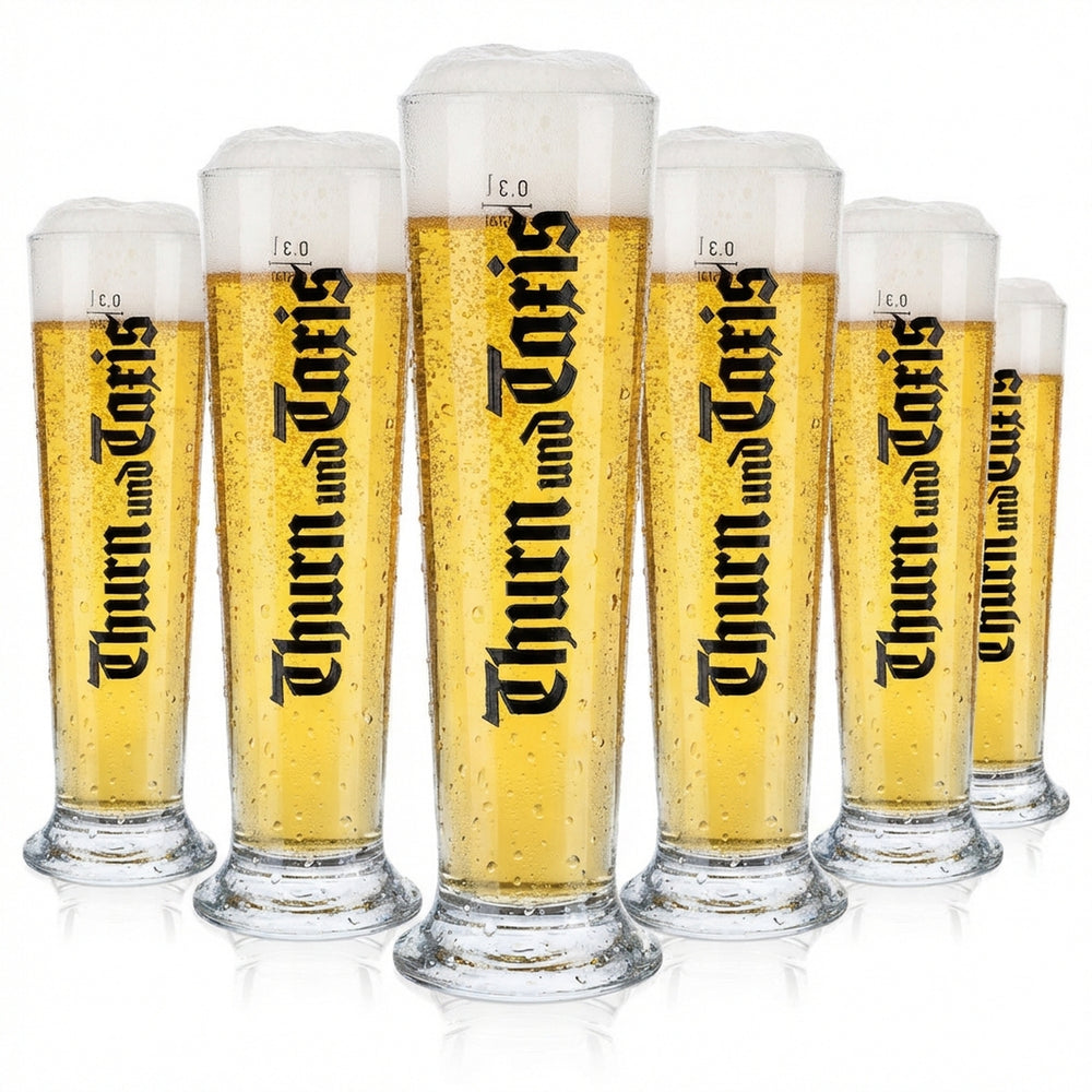 6x Thurn & Taxis Bier Glas Bierpokale 0,3l Biergläser Tuple Schriftzug vertikal