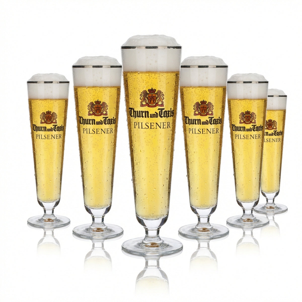 6x Thurn und Taxis Glas 0,3l Pokalglas Tulpe Biergläser Set Goldrand Brauerei