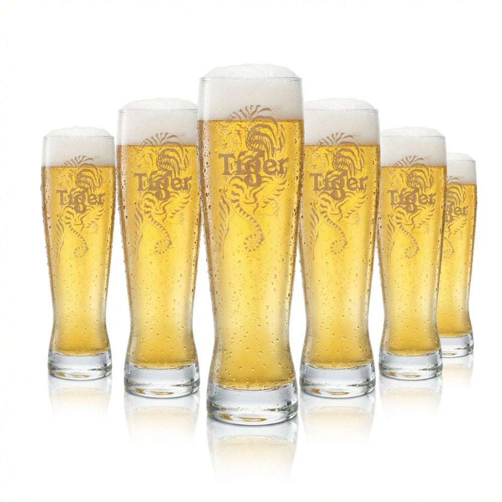 6x Tiger Glas 0,3l Bier Pokal Tulpe Gläser Geeicht Gastro Beer Singapore Asia