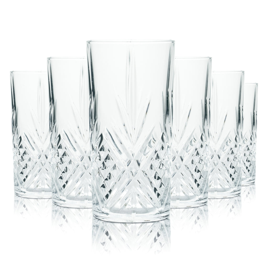 6x Uncle Vals Glas 0,38l Longdrink Cocktail Gin Tonic Kontur Relief Gläser Eiche