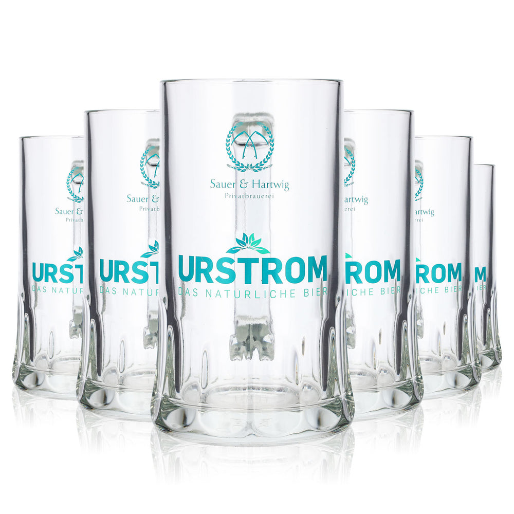 6x Urstrom Bier Glas 0,5l Krug türkises Logo Rastal Sauer Hartwig