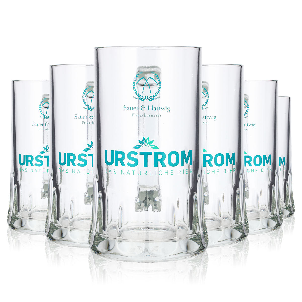 6x Urstrom Bier Glas 0,5l Krug türkises Logo Rastal Sauer Hartwig