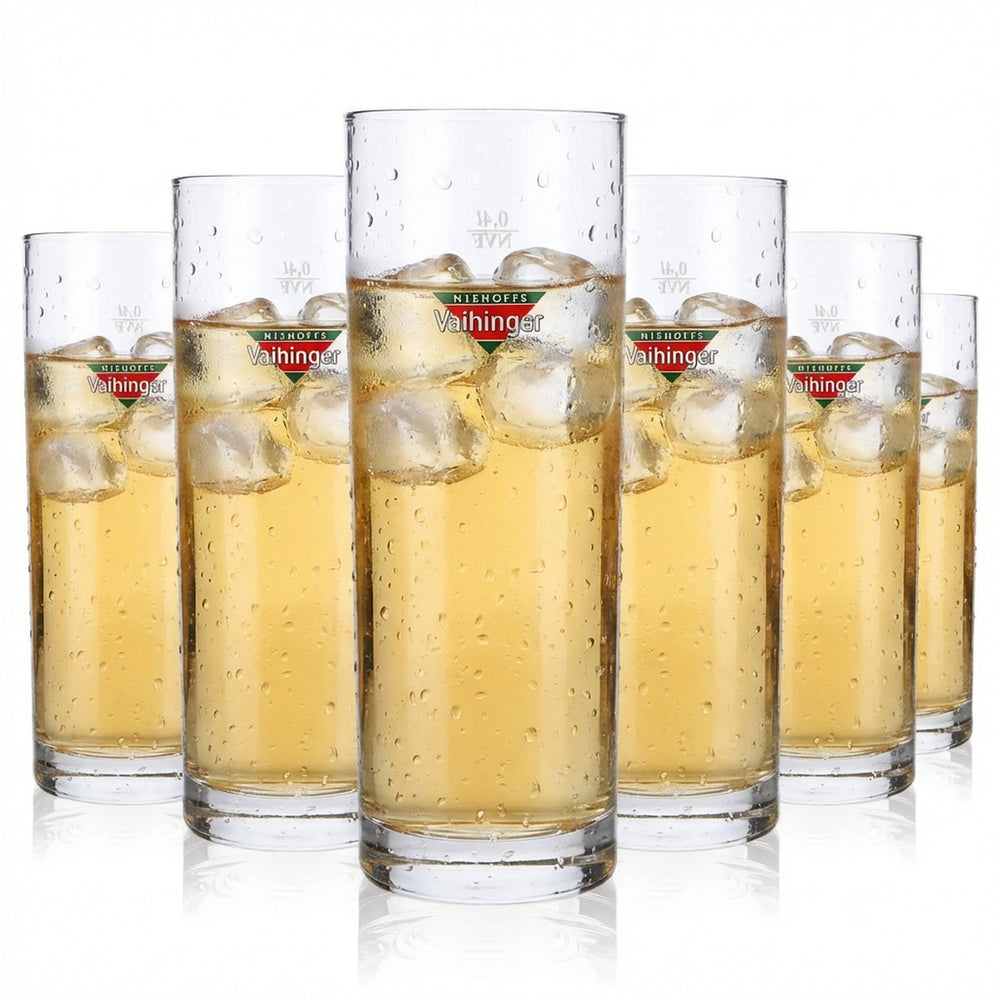 6x Vaihinger Saft Glas Gläser Saftgläser 0,4l Willi_Becher Farbiges Logo