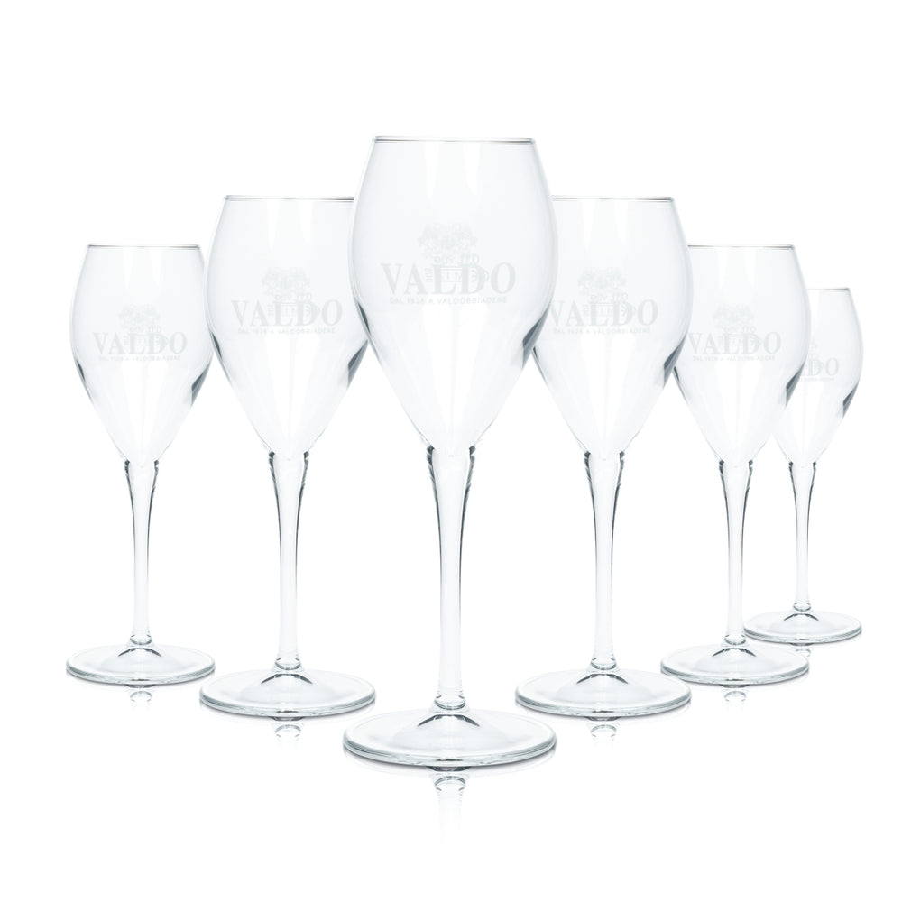 6x Valdo Prosecco Glas 0,26l Champagner Flöte Gläser Sekt Eichstrich 0,1l Gastro
