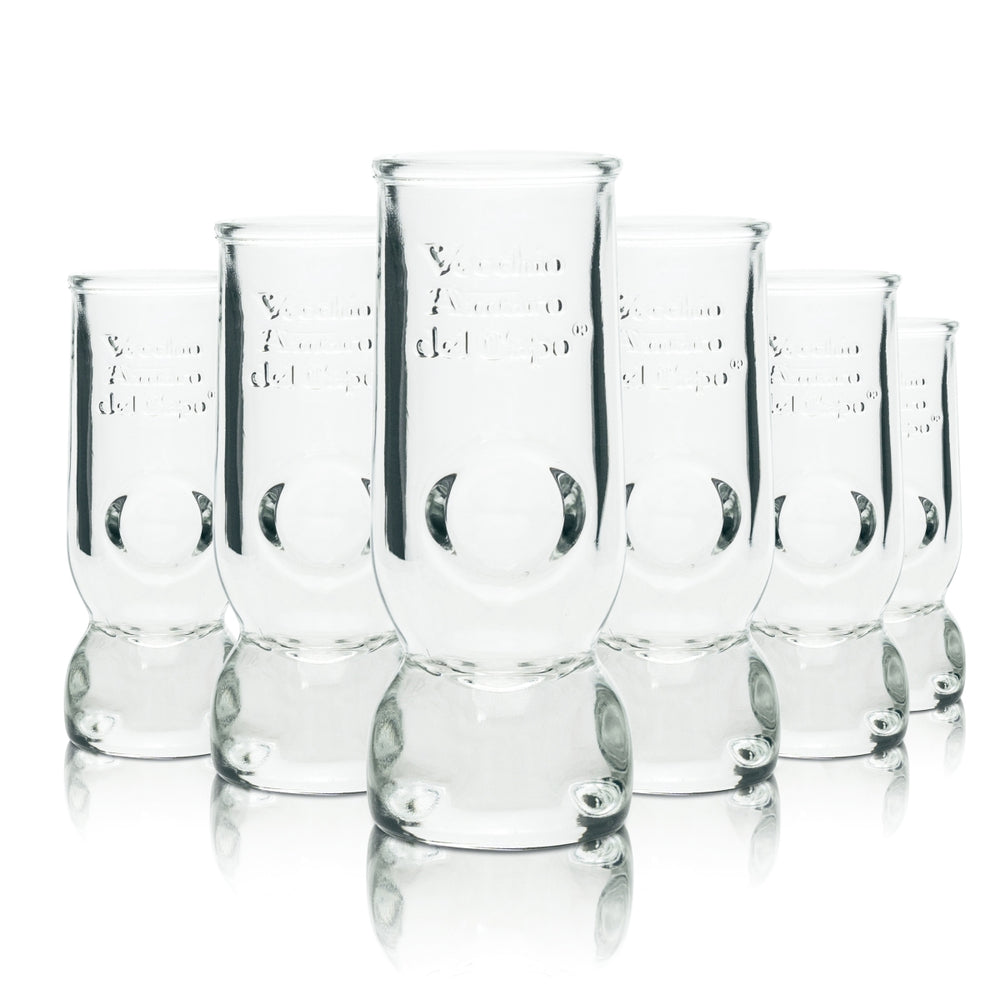 6x Veccio Amaro del Capo Glas 4cl Shot Gläser Relief Druck Schnaps Kurze Stamper