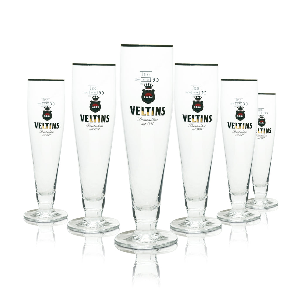 6x Veltins Bier Glas 0,3l Pokal Goldrand Ritzenhoff Tulpe Gläser Pils Export