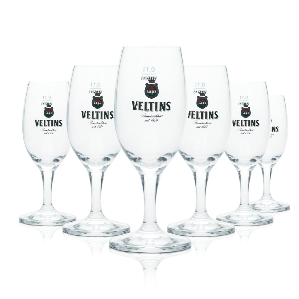 6x Veltins Glas 0,1l Pokal Tulpe Bier Pils Lager Gläser Brauerei Gastro Geeicht