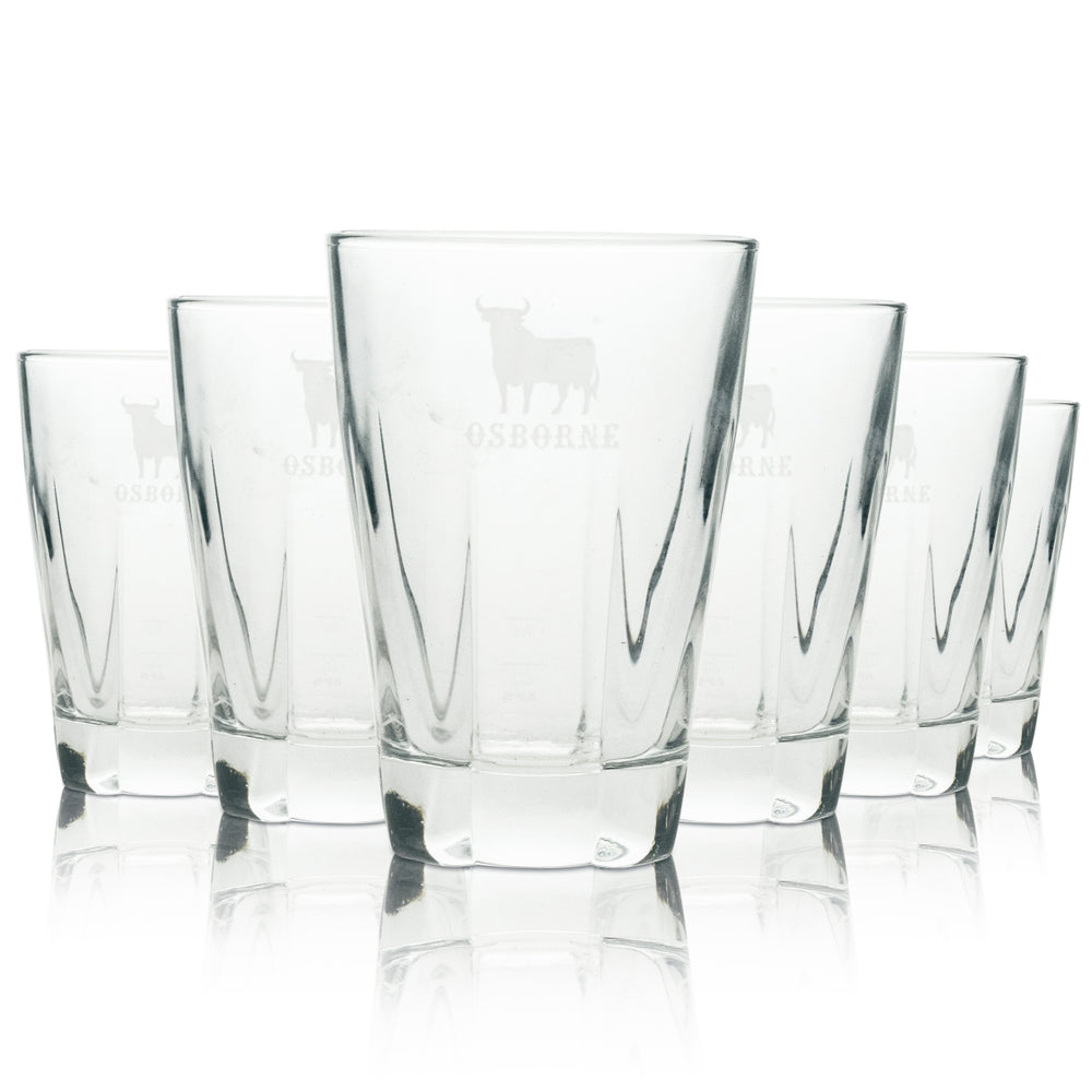 6x Veterano Osborne Brandy Glas Longdrink weißes Logo Stier