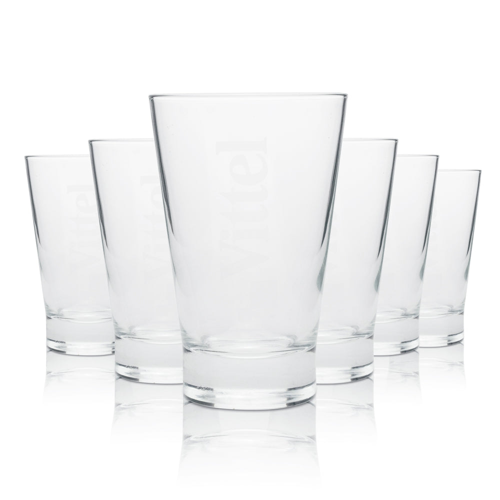 6x Vittel Glas 270ml Tumbler Becher Mineral Wasser Sprudel Gläser Soda Quelle