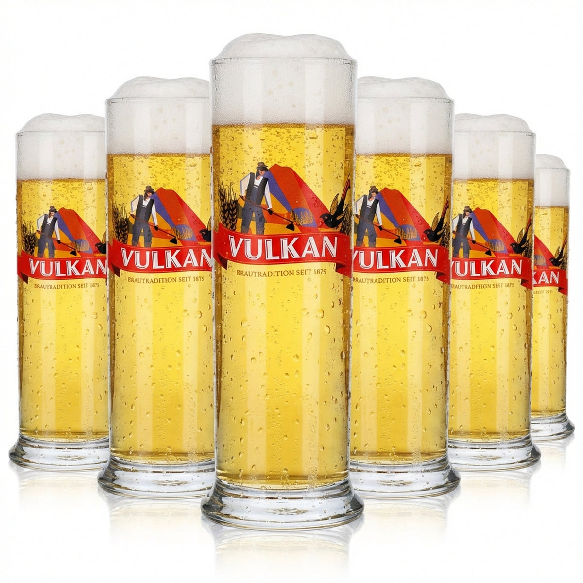 6x Vulkanbräu Bier Glas 0,3l Biergläser Stange Bierglas Rotes Banner