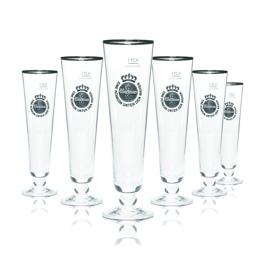 6x Warsteiner Bier Glas 0,25l Pokal Tulpe Goldrand Gläser Brauerei Gastro Pils