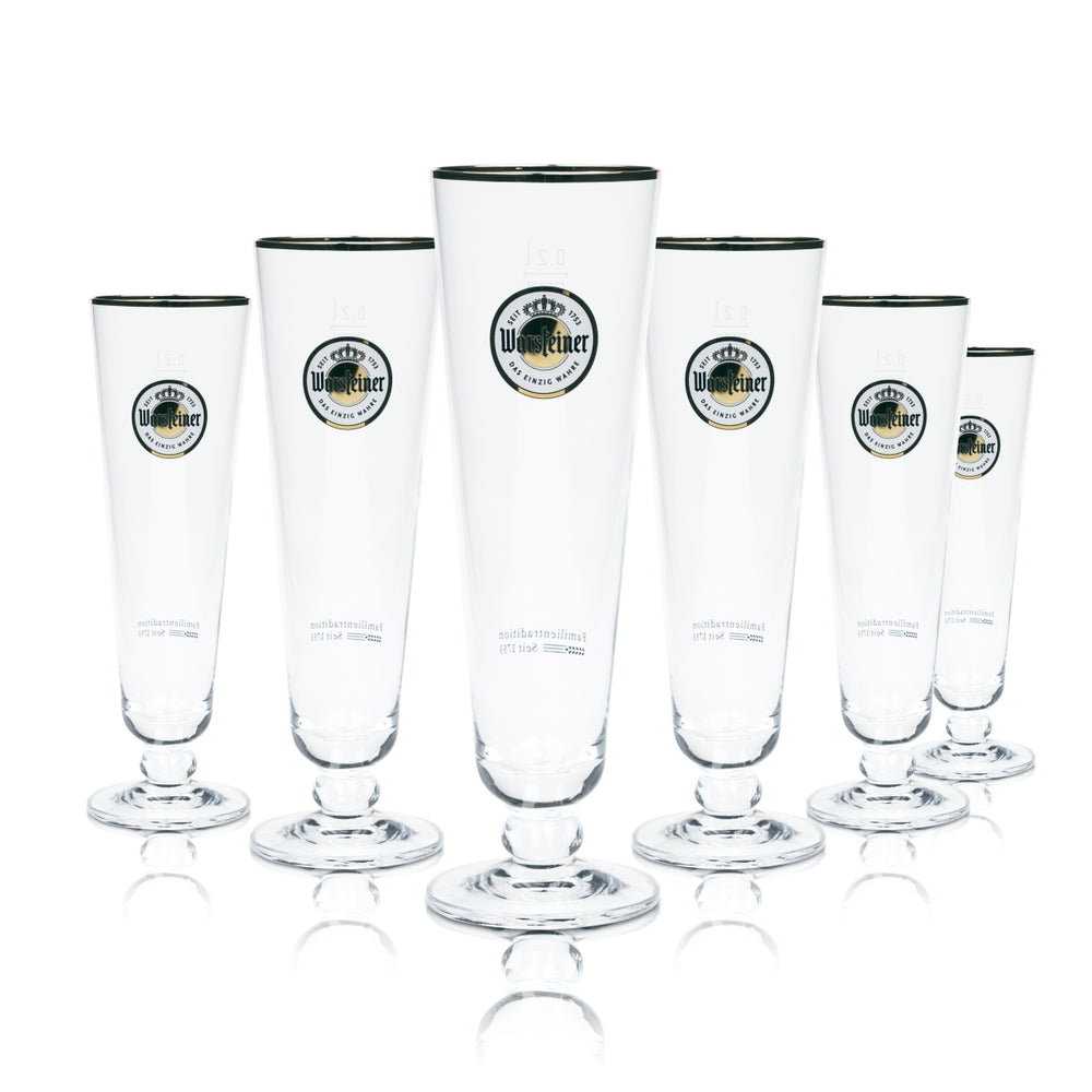 6x Warsteiner Bier Glas 0,2l Tulpe Exklusiv Pokal Gläser Brauerei Goldrand Beer