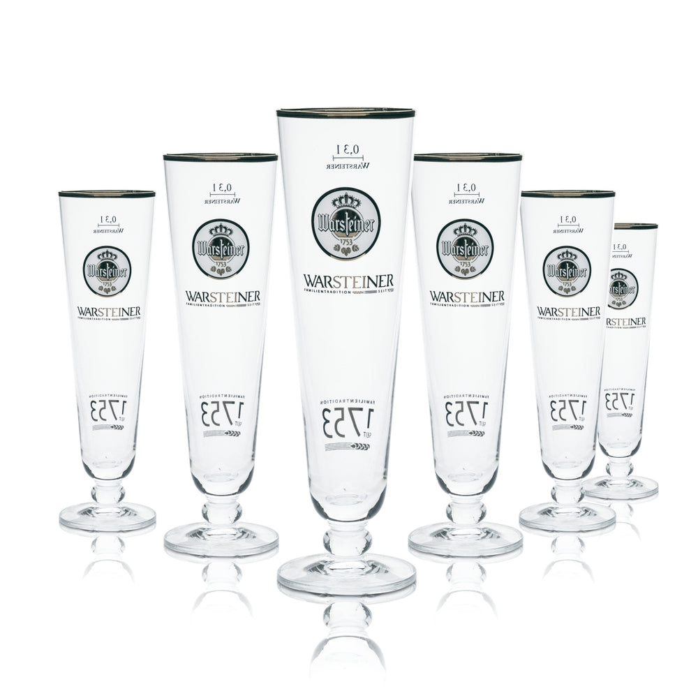 6x Warsteiner Bier Glas 0,3l Pokal Tulpe Goldrand Gläser Brauerei Gastro 1753