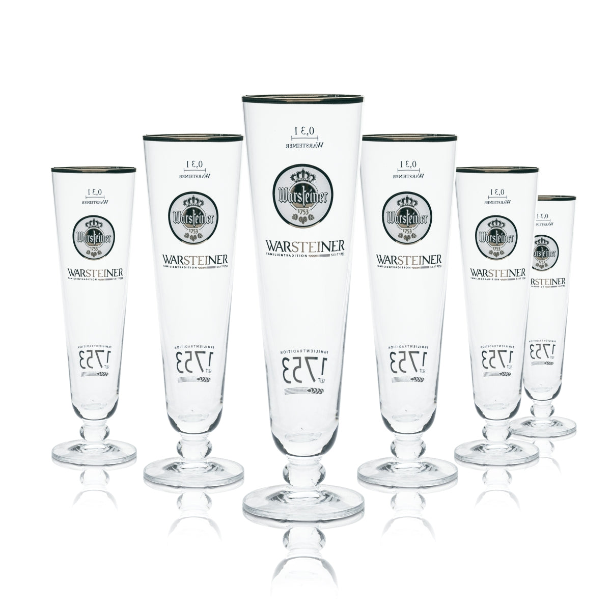 6x Warsteiner Bier Glas 0,3l Pokal Tulpe Goldrand Gläser Brauerei Gastro 1753