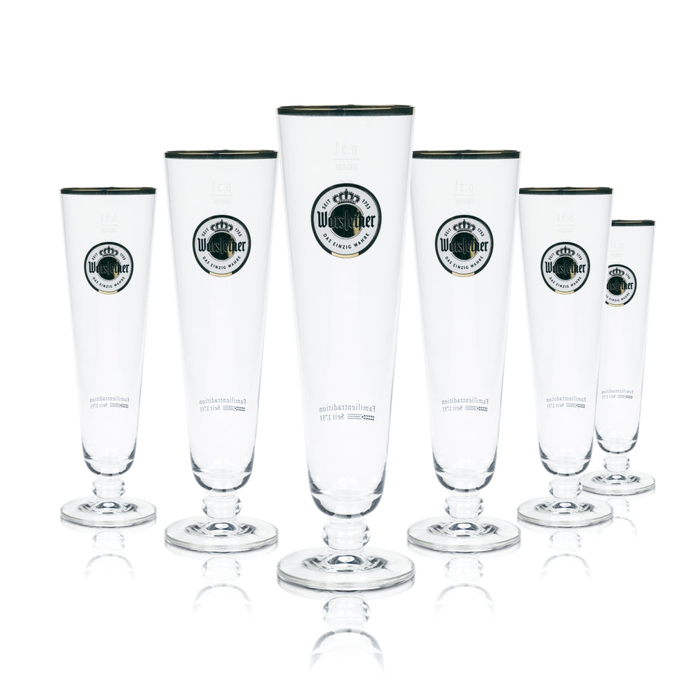 6x Warsteiner Bier Glas 0,3l Tulpe Exklusiv Pokal Gläser Brauerei Goldrand Beer