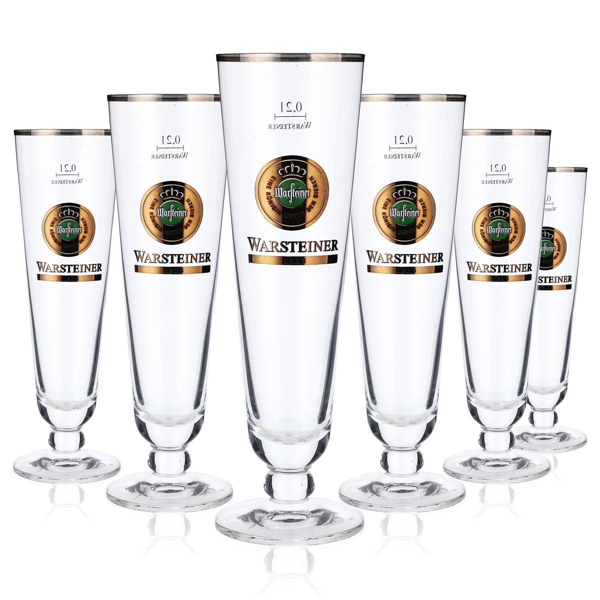 6x Warsteiner Bier Glas Gläser 0,2l Pokal grünes Logo "Herb" Silberrand – Ansicht 5