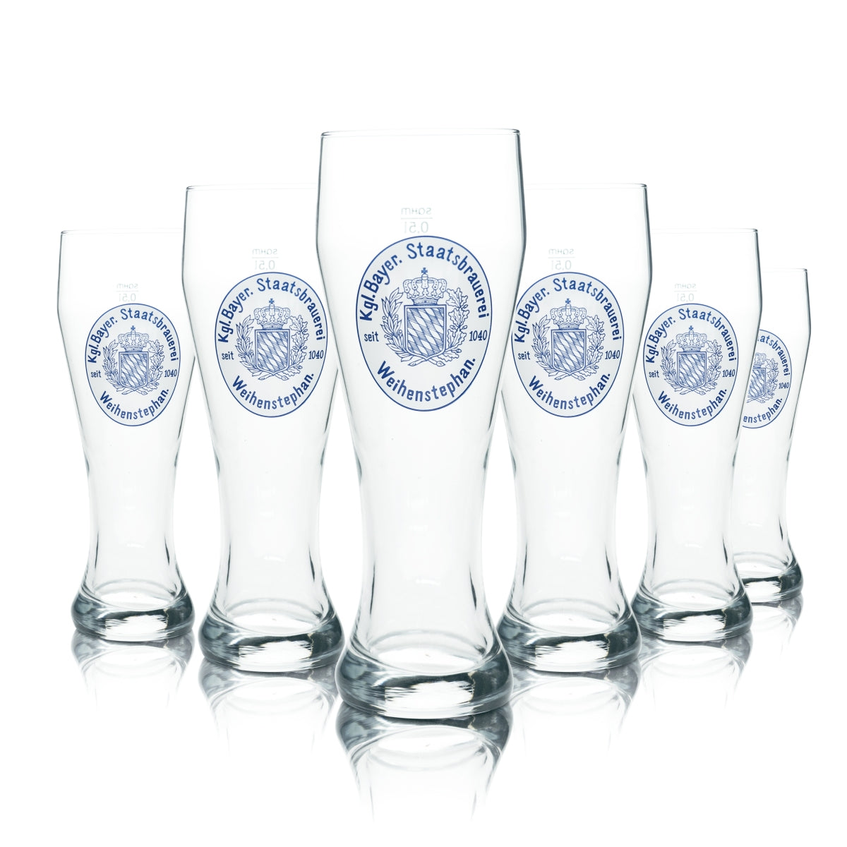 6x Weihenstephan Bier Glas Biergläser 0,5l Weißbierglas Blau/Weißer Sahm