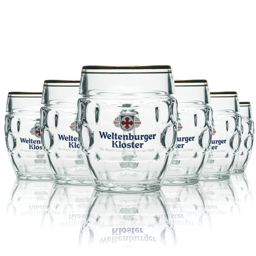 6x Weltenburger Kloster Bier Glas Krug rund 0,5l Stölze Goldrand
