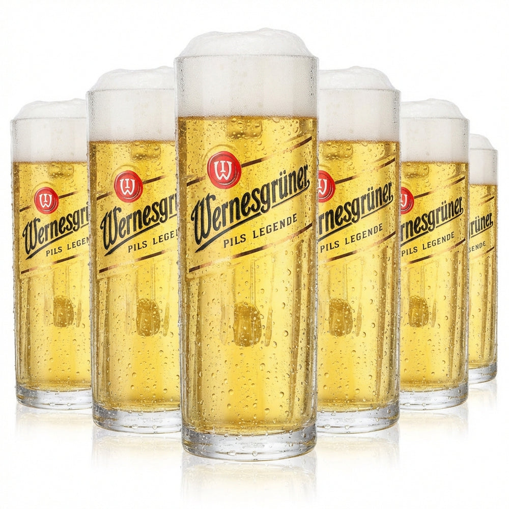 6x Wernesgrüner Bier Glas 0,3l Krug Streifen-Relief Neues Logo Rastal