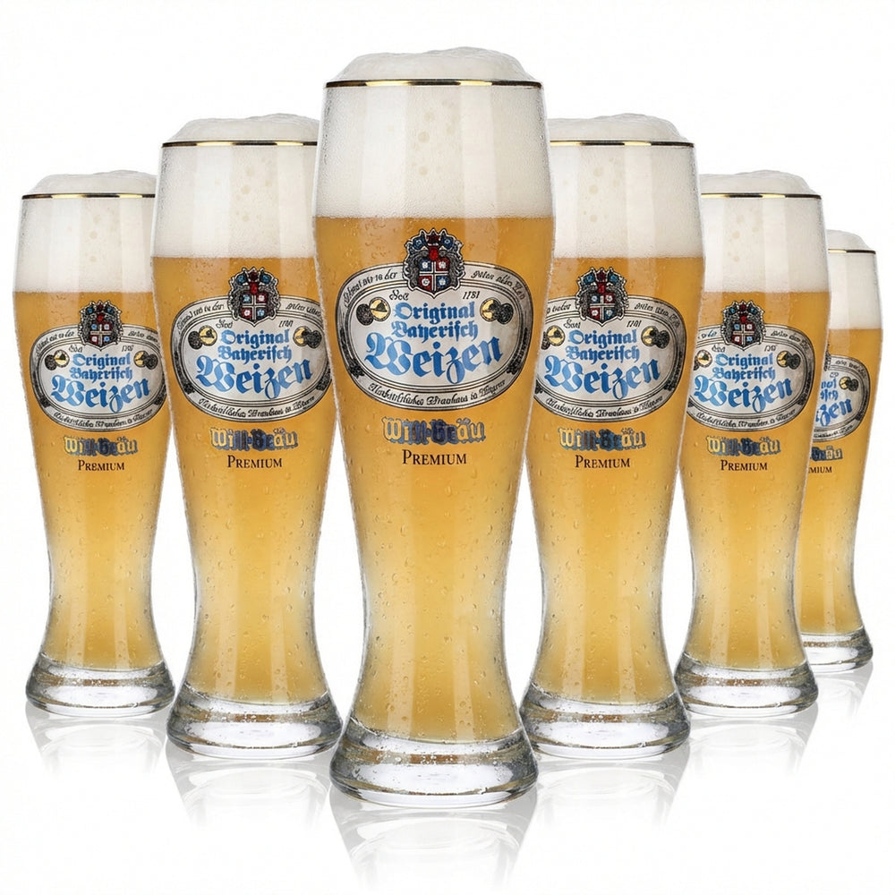 6x Willbräu Glas 0,3l Bierglas Bier Gläser Weißbierglas Goldrand Rastal