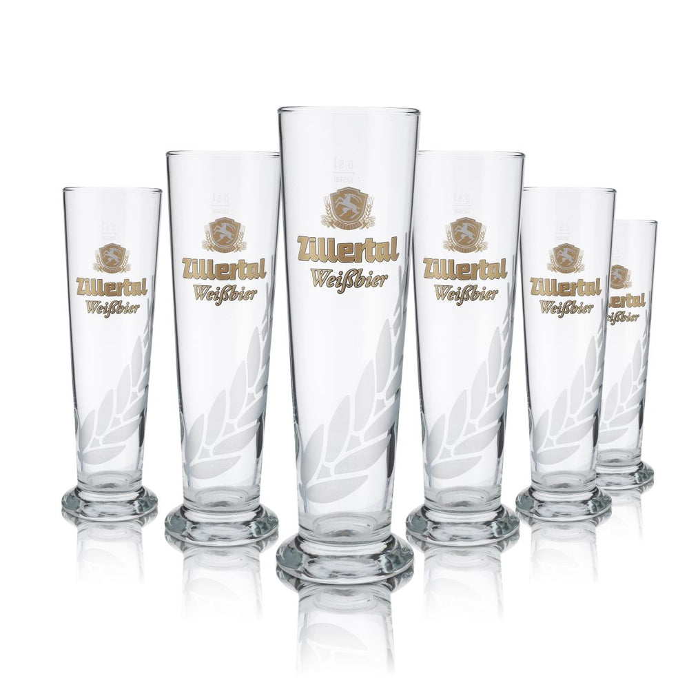 6x Zillertal Glas 0,5l Weißbierglas Pokalglas Stange Gläser Set Brauerei Gastro