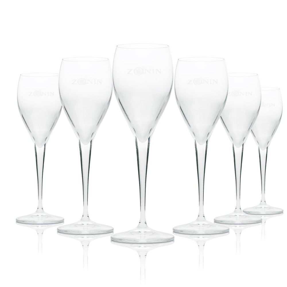 6x Zonin Prosseco Glas Flöte mit Logo 100ml
