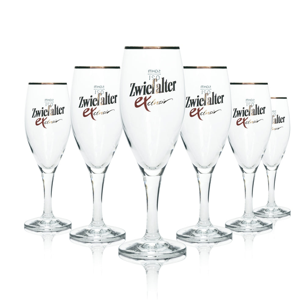 6x Zwiefalter Klosterbräu Bier Glas 0,2l Pokal Goldrand Sahm Exclusiv Pils Gläser Tulpe