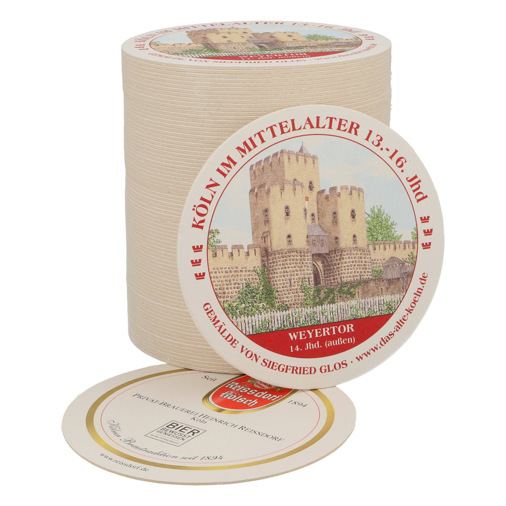 80x Reissdorf Bier Bierdeckel Untersetzer "Köln im Mittelalter" Weyertor (außen)