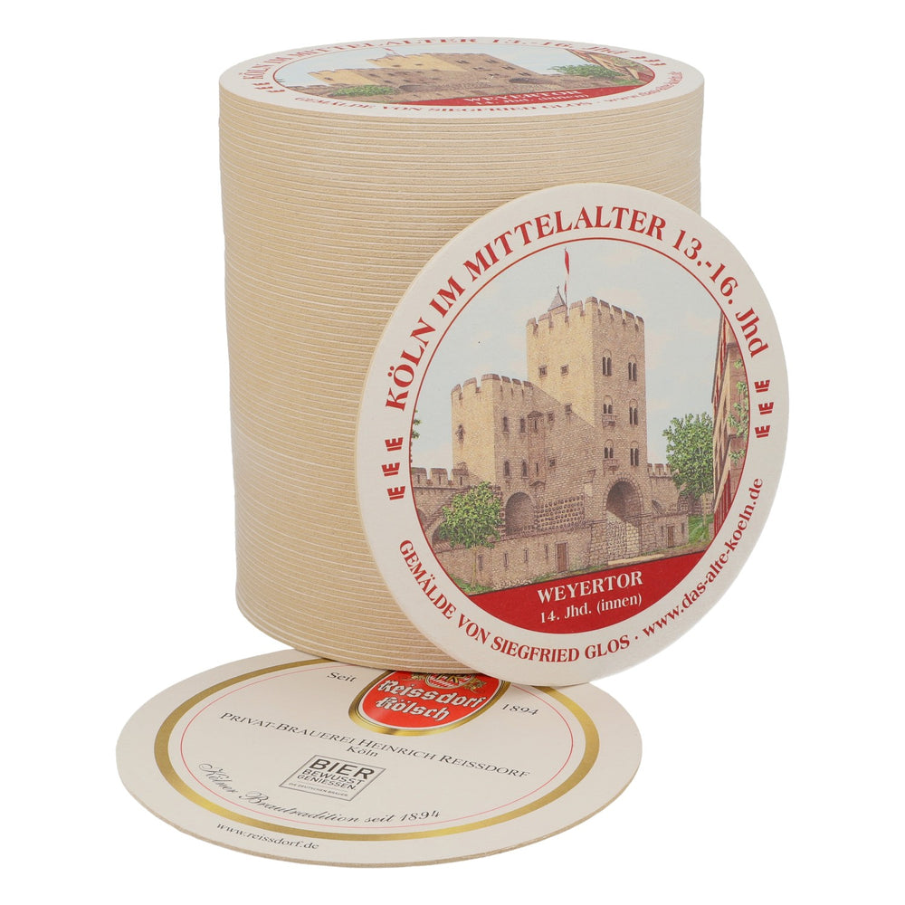 80x Reissdorf Bier Bierdeckel Untersetzer "Köln im Mittelalter" Weyertor (innen)
