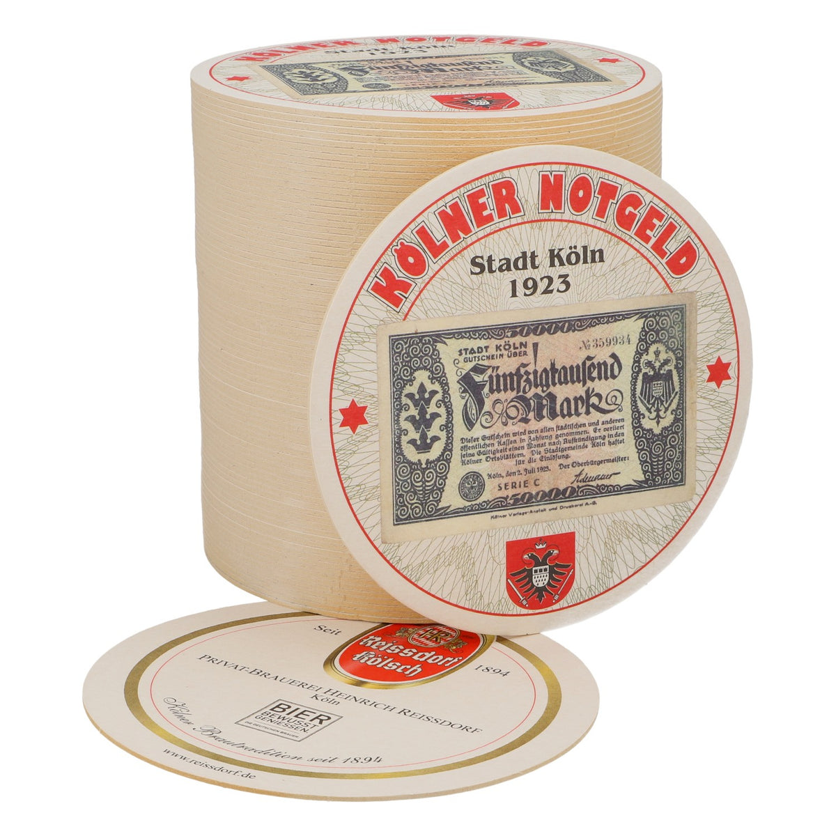 80x Reissdorf Bier Bierdeckel Untersetzer "Kölner Notgeld" Fünfzigtausend Mark