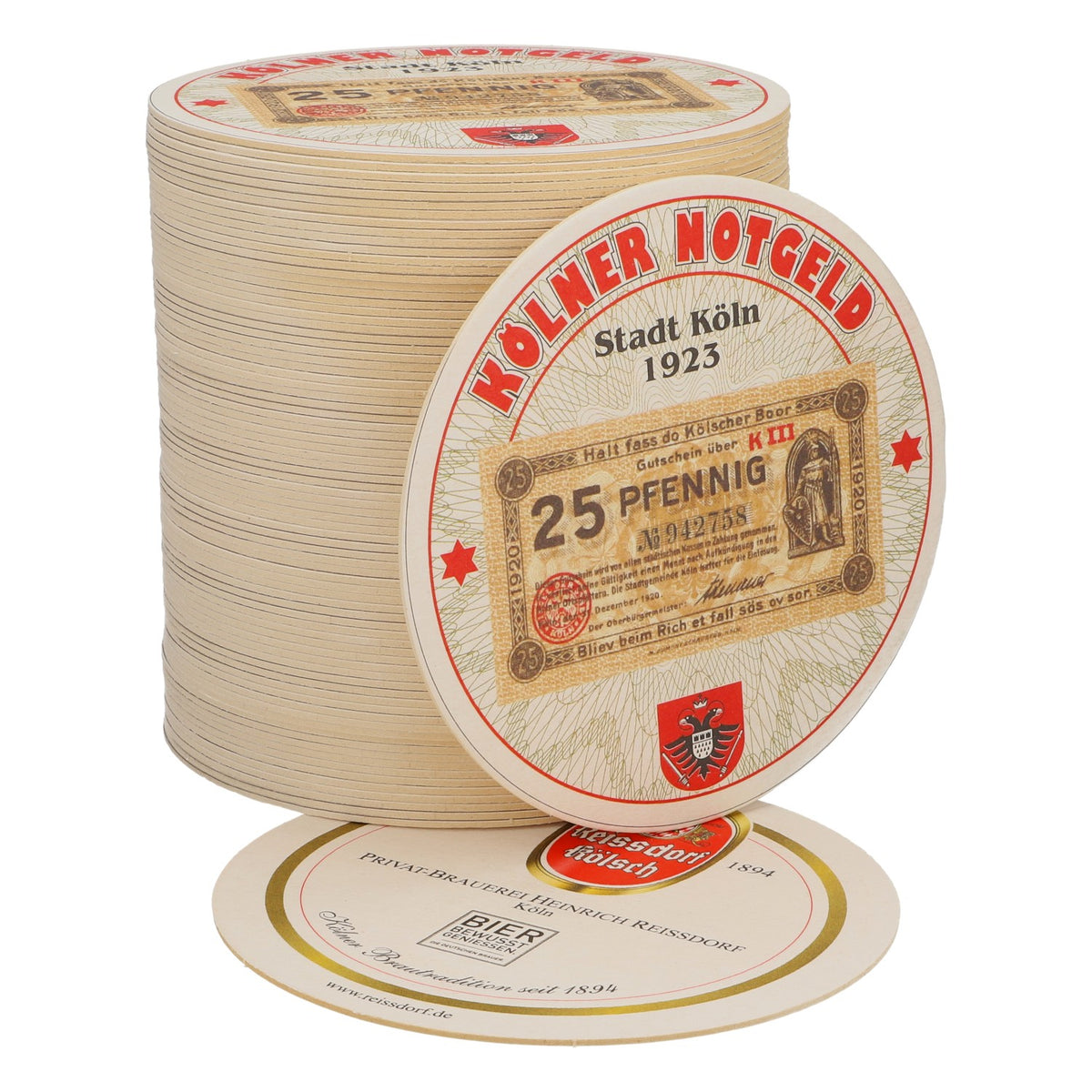 80x Reissdorf Bier Bierdeckel Untersetzer "Kölner Notgeld" 25 Pfennig