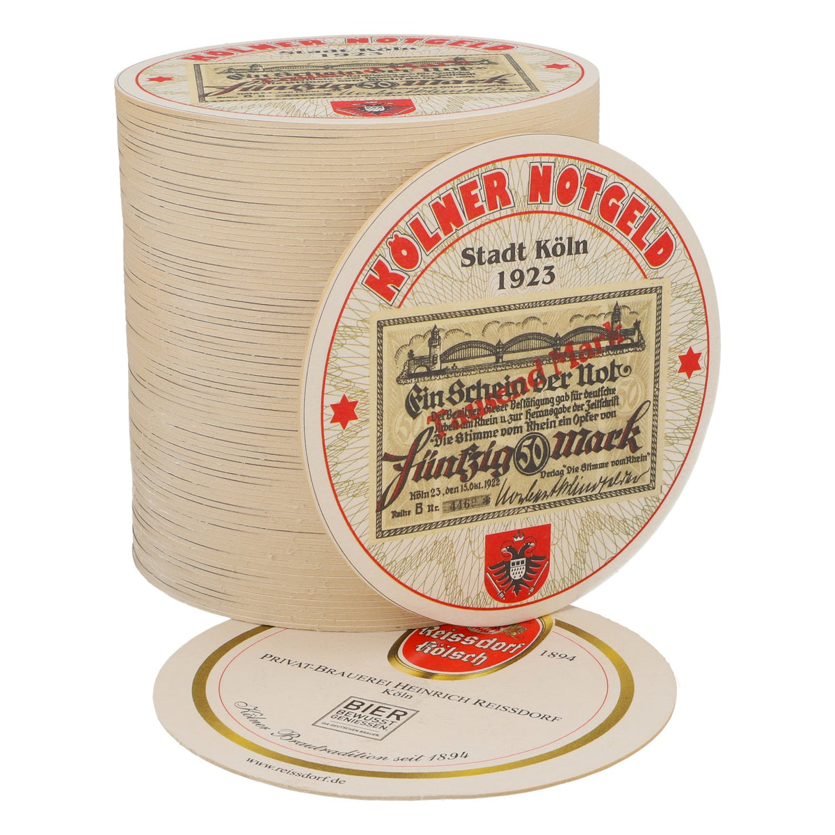 80x Reissdorf Bier Bierdeckel Untersetzer "Kölner Notgeld" 50 Mark