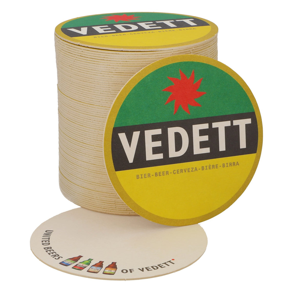 80x Vedett Bier Bierdeckel Untersetzer Glasuntersetzer Grün/ schwarz/ gelb