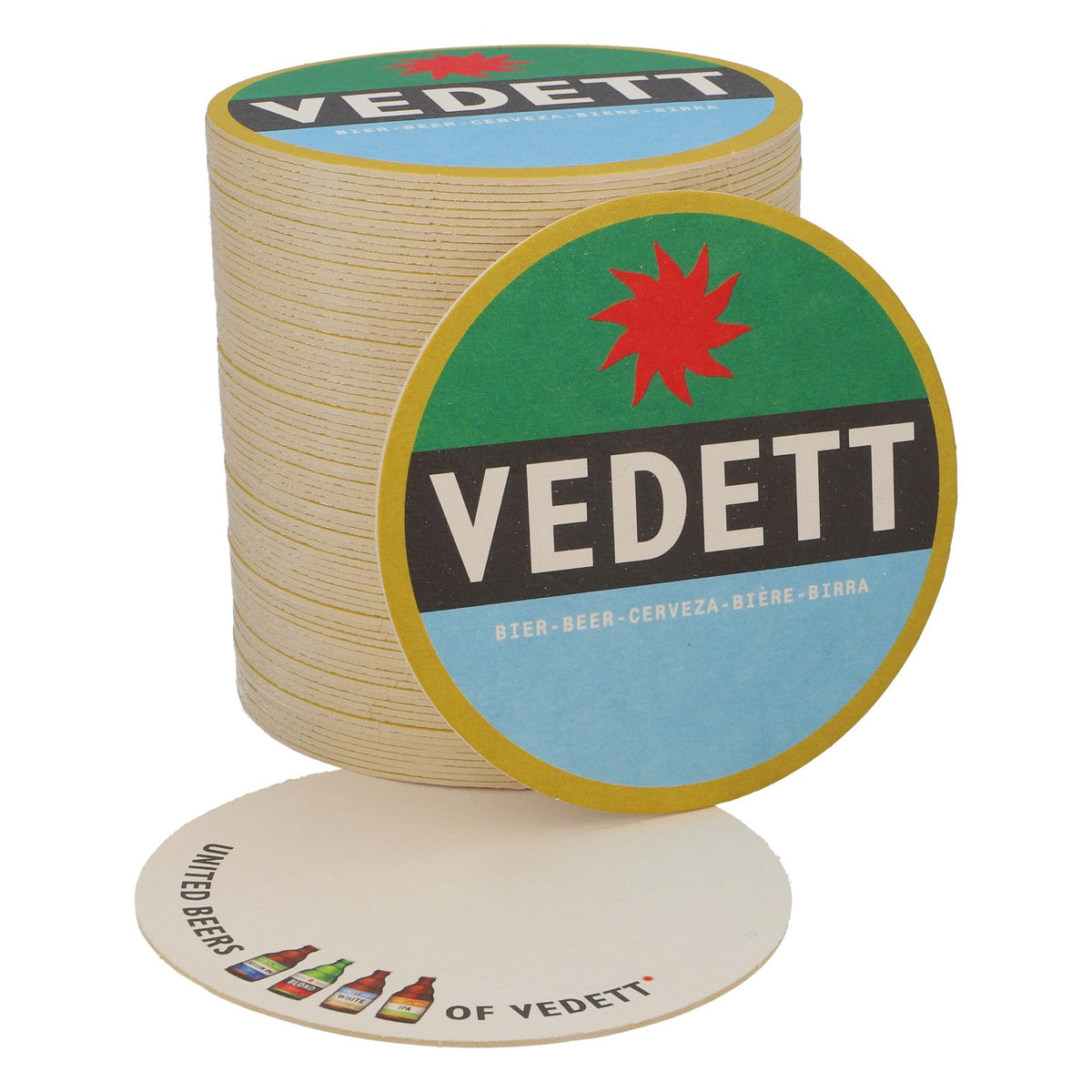 80x Vedett Bier Bierdeckel Untersetzer Glasuntersetzer Grün/ schwarz/ hell blau
