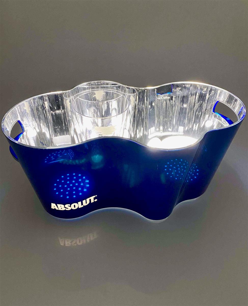 Absolut Vodka LED Akku Flaschenkühler Wellig Neu Wave Eisbox XXL beleuchtet Bar