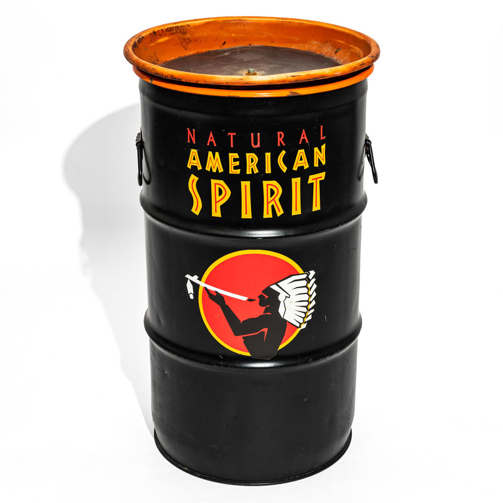 American Spirit Zigaretten Blechtonne Stehtisch Schwarz 40x40x70 cm