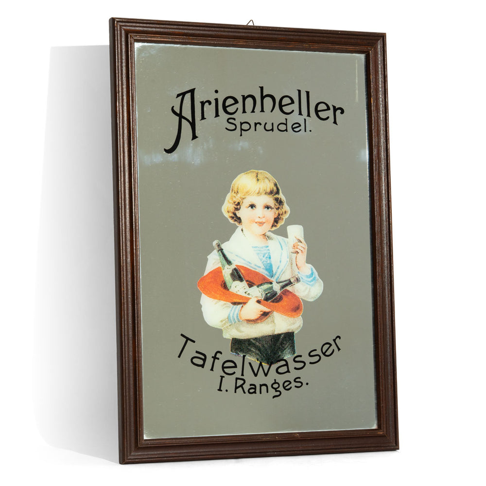 Arienheller Wasser Spiegel Werbespiegel Barutensilien Wandschmuck brauner Rahmen