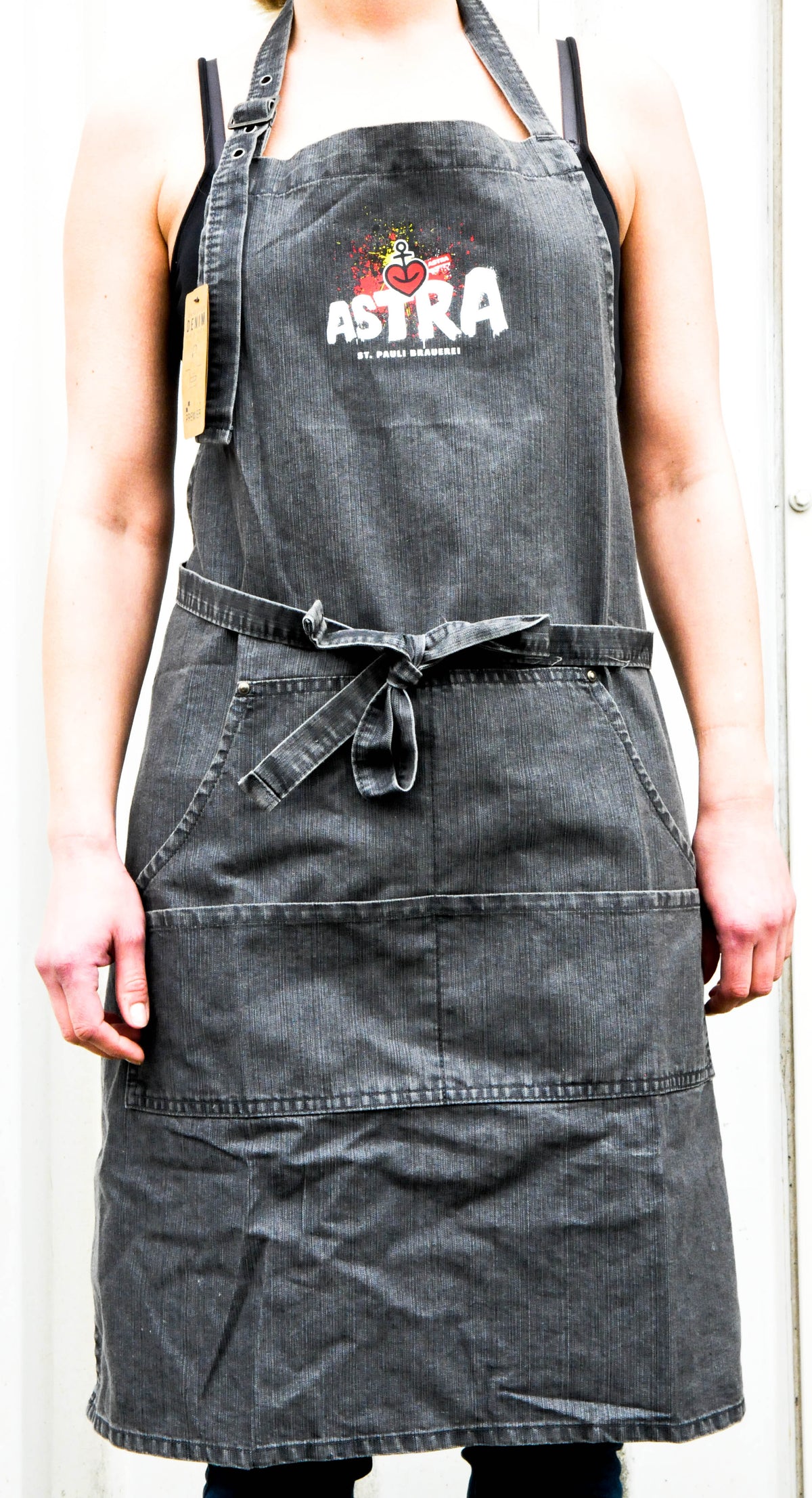 Astra Bier Denim Grillschürze Servierschürze Jeansstoff lange Ausführung