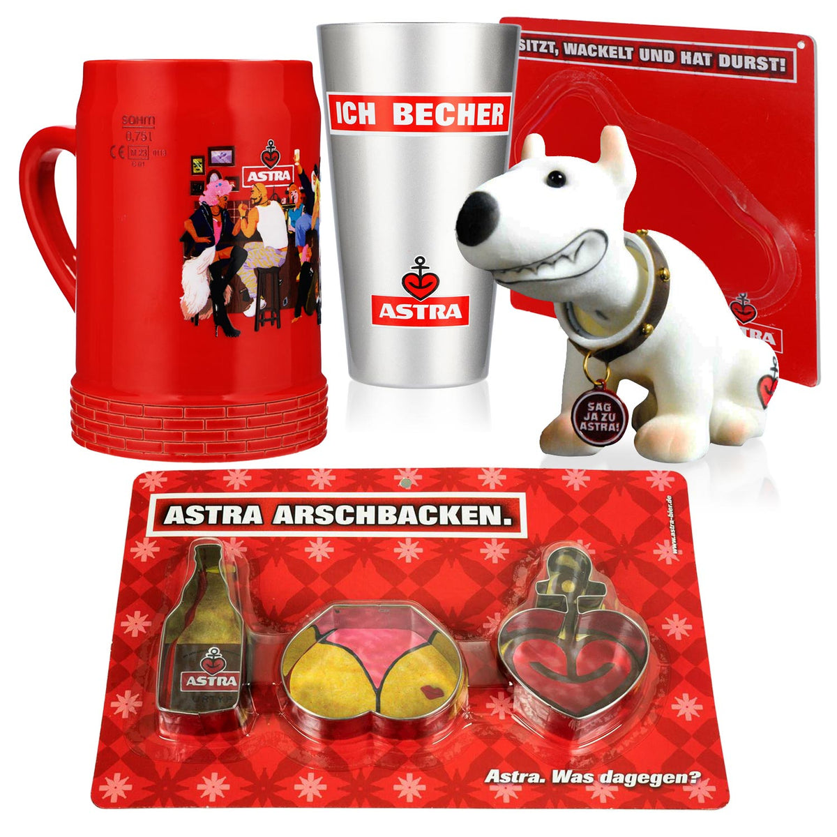 Astra Bier Fan Bundle Set aus 2x Gläser Keksausstecherset Wackeldackel